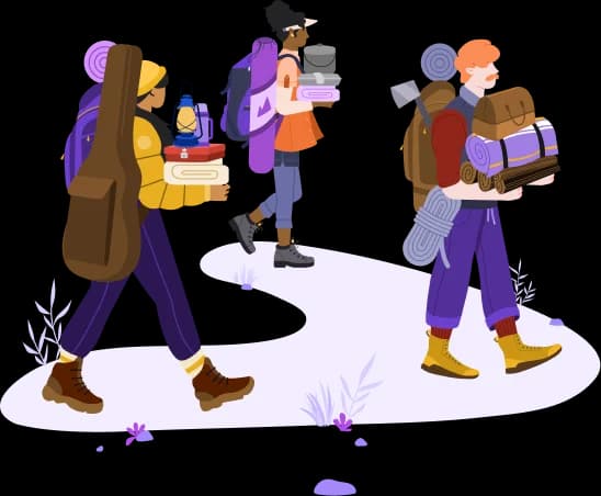 Hikers carrying gear together